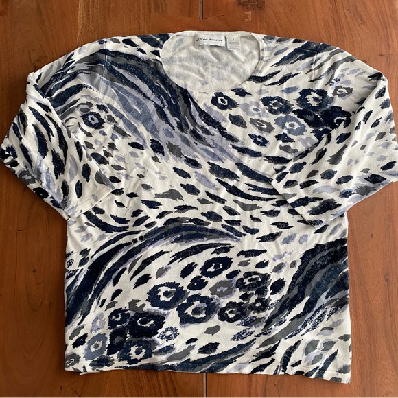 Alfred Dunner 3/4 Sleeve Leopard Cheetah Print Blue Gray and White Top Size S - Picture 1 of 5